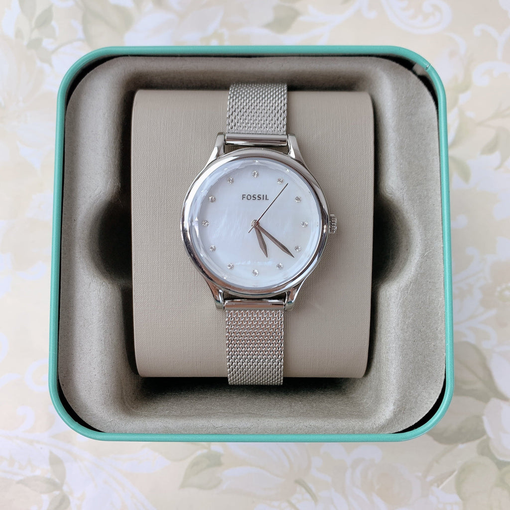 Fossil BQ3390 Laney Three-Hand Smoke Stainless Steel Women's Mesh Watch