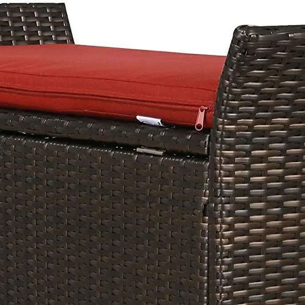 YPZBBOOM Outdoor Deck  Box  Patio Wicker  Bench  Rattan  Bins with Cushion (Red)