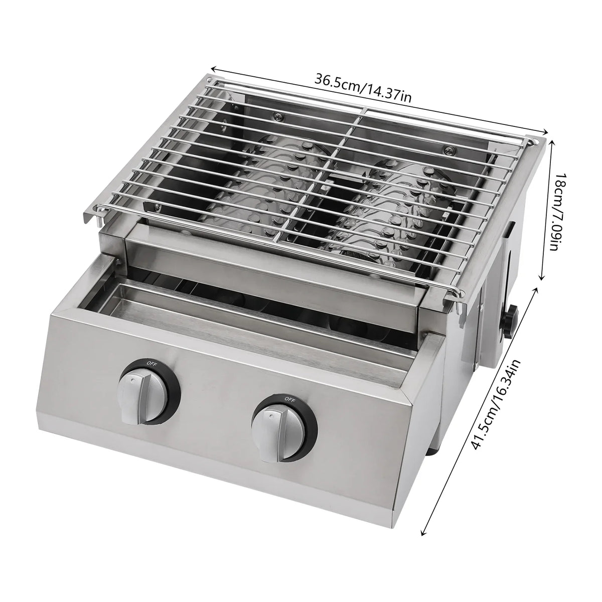 Countertop Barbeque Grill, LPG Gas 2-Burner Stainless Steel Grill for Outdoor Sliver