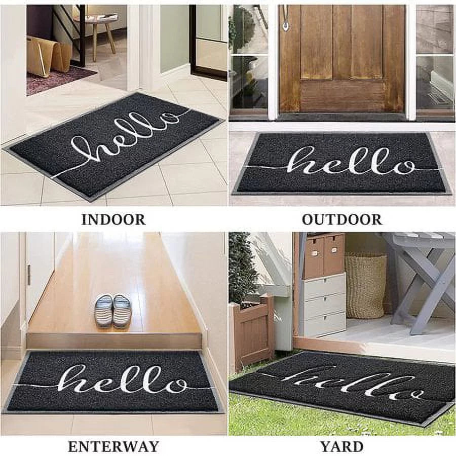 JATOK 2-Pack Hello Design Non-Slip Floor Mat for Front Door, Indoor-Outdoor, Bathroom, Kitchen and Patio, Black, 30" (L) x 17.5" (W)
