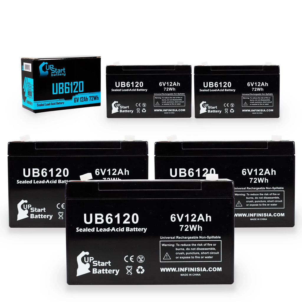 5x Pack - Compatible Tripp-Lite 850 Battery - Replacement UB6120 Universal Sealed Lead Acid Battery (6V, 12Ah, 12000mAh, F1 Terminal, AGM, SLA) - Includes 10 F1 to F2 Terminal Adapters