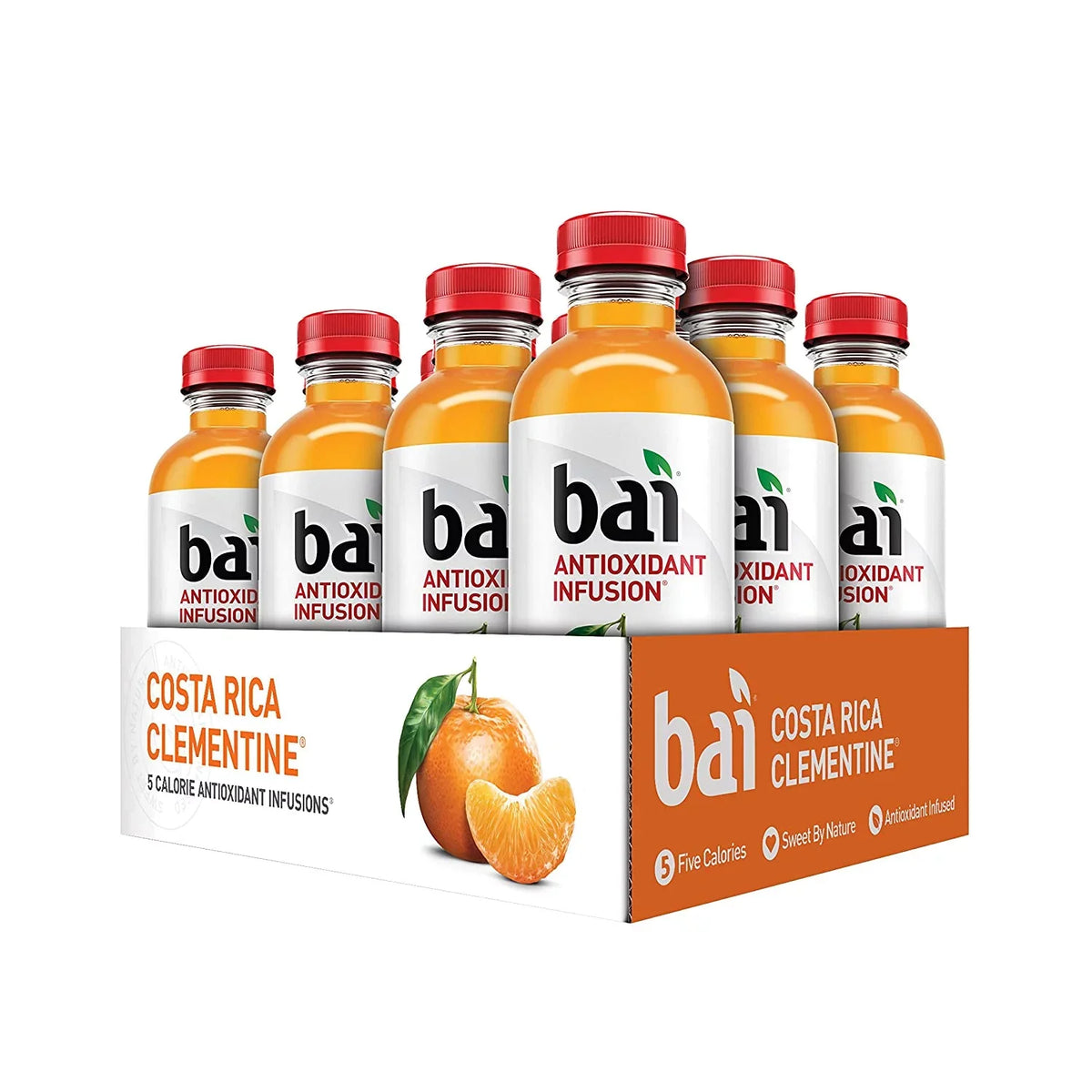Bai Flavored Water, Costa Rica Clementine, Antioxidant Infpre-owned Drinks, 18 Fluid Ounce Bottles, 12 count