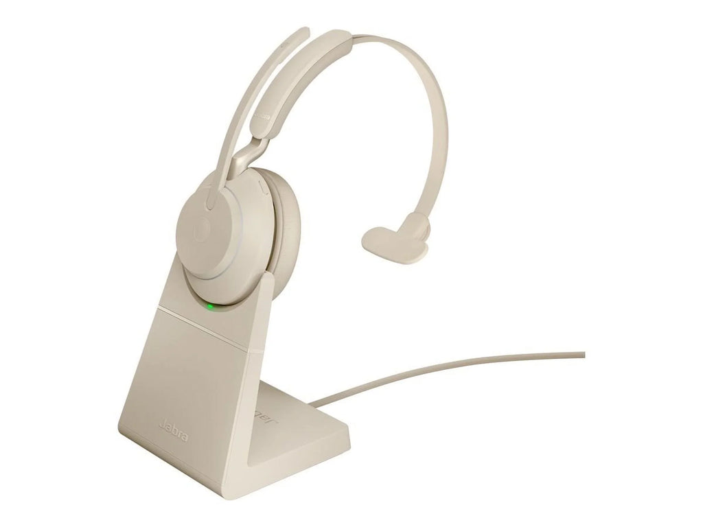 Jabra Evolve2 65 UC Mono - Headset - on-ear - convertible - Bluetooth - wireless - USB-C - noise isoLatitudeing - beige - with charging stand
