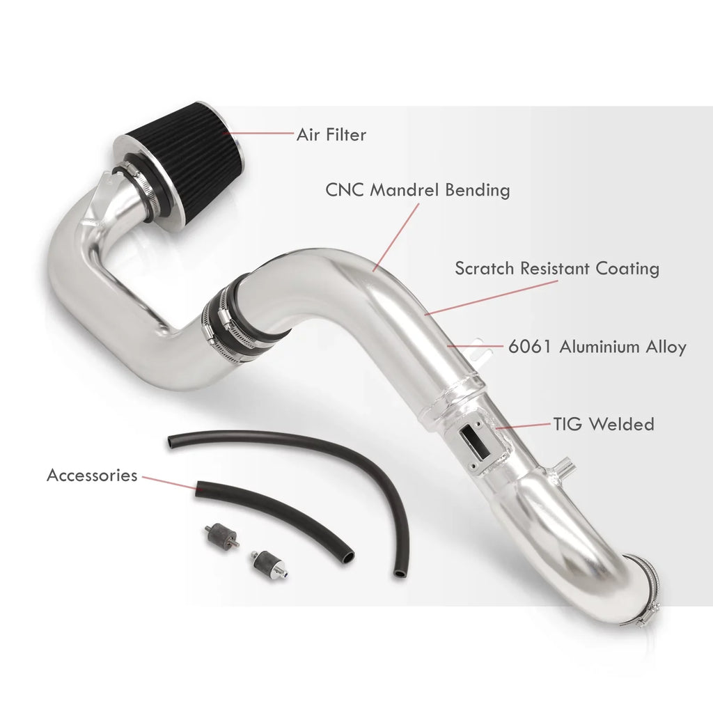 AJP Distributors JDM Cold Air Intake CAI Induction System Polished Aluminum Piping Pipe + Filter Compatible/Replacement For Honda Civic DX LX EX 1.8L L4 2006 2007 2008 2009 2010 2011 06 07 08 09 10 11