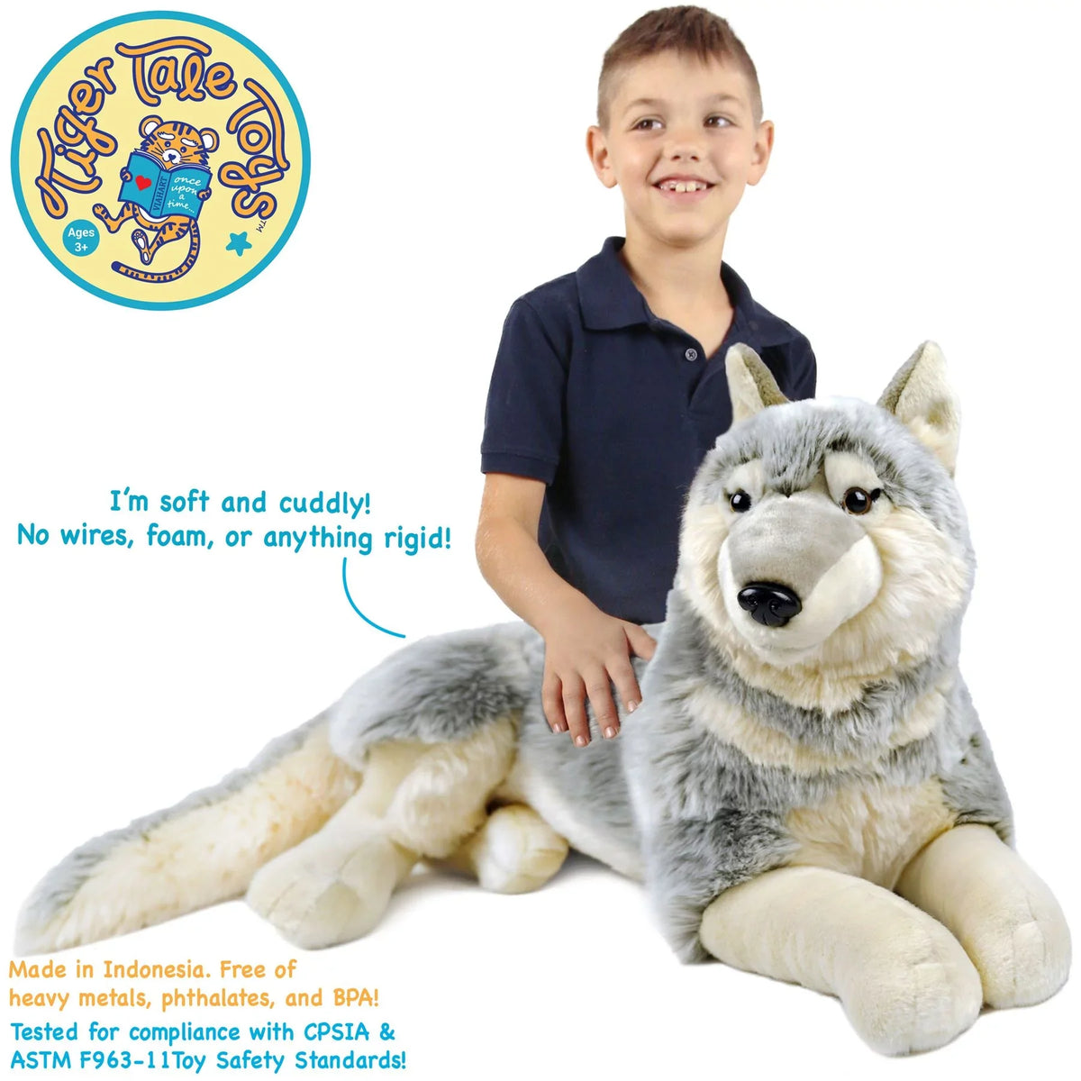 Winry The Wolf - 27 Inch (Not Including Tail Measurement) Stuffed Animal Plush Dog - by Tiger Tale Toys