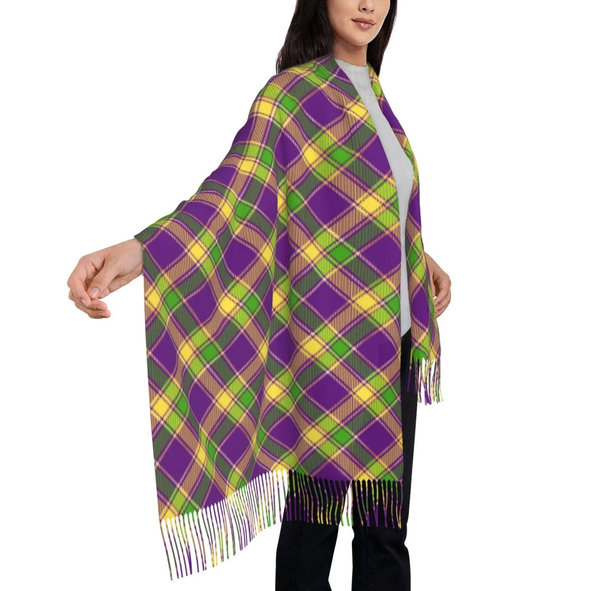 Bingfone Soft Cashmere Feel Scarf For Women Elegant Art Print Winter Warm Scarves Large Shawl Wrap Gifts- Mardi Gras Plaid