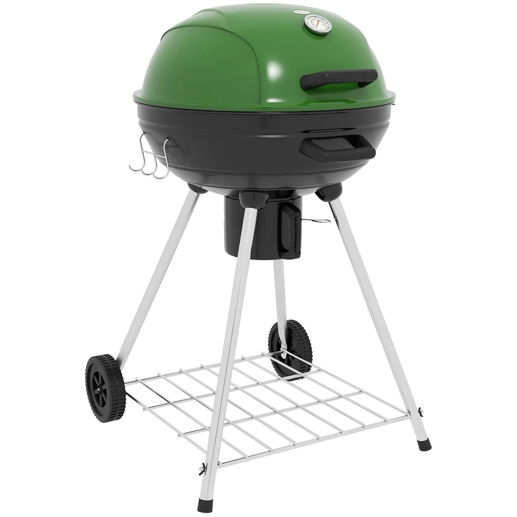 CoSoTower 21" Kettle Charcoal BBQ Grill Trolley with 360 Sq.In. Cooking Area, Outdoor Barbecue with Shelf, Wheels, Ash Catcher and Built-In Thermometer for Patio, Backyard Party, Green