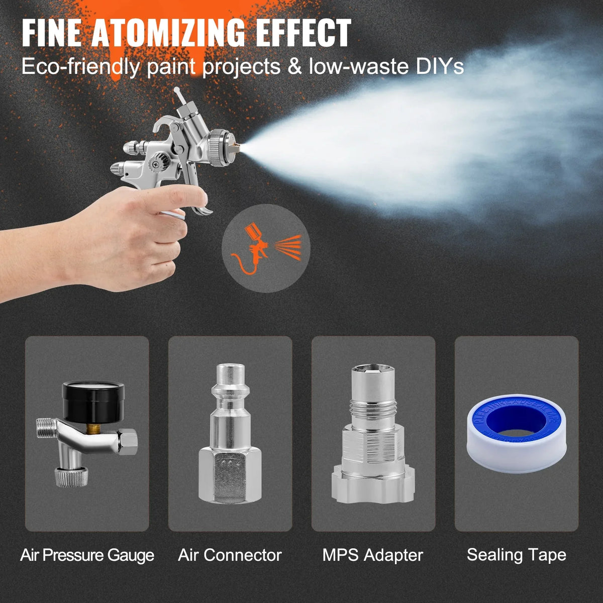 SKYSHALO HVLP Spray Gun, High Performance Automotive Gravity Feed Spray Gun with 1.3/1.7mm Stainless Fluid Tip Sets, 1000cc Aluminum Cup for Auto Paint, Primer, Clear/Top Coat & Touch-Up