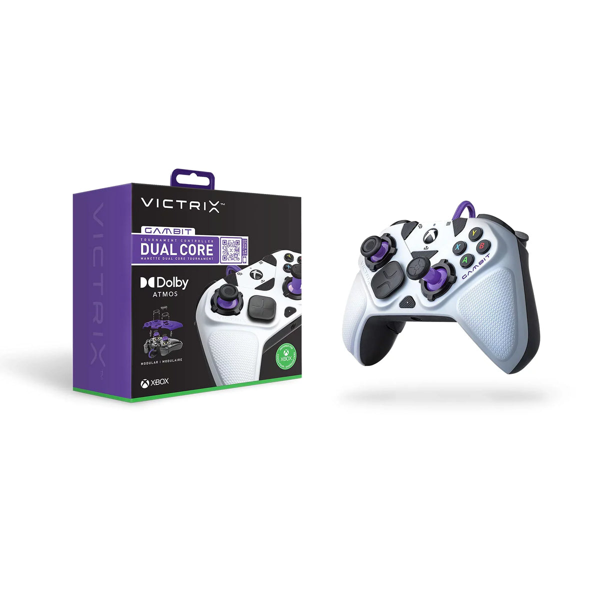 PDP Gaming Victrix Gambit World's Fastest Xbox Controller, Elite Esports Design with Swappable Pro Thumb Sticks, Custom Paddles, Swappable White/Purple FacepLatitudee for Xbox Series X