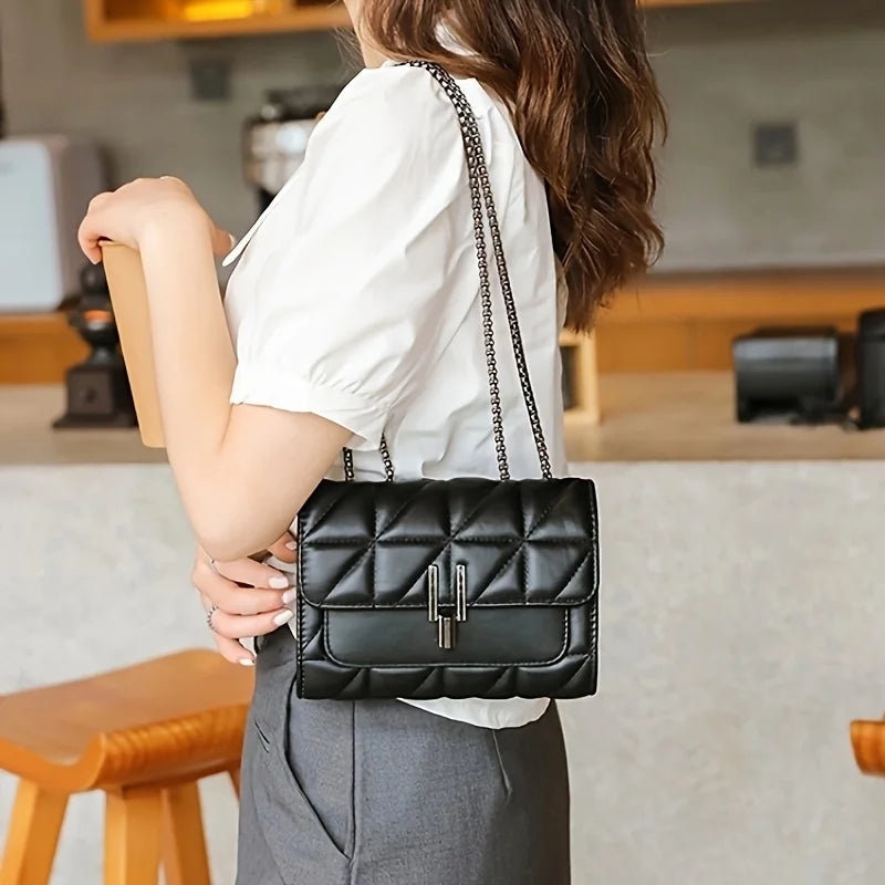 MICHROE Quilted Crossbody Women‘s Bag  PU Leather  Chic Lightweight Luxury  Argyle Pattern Shoulder Purse With Chain Strap