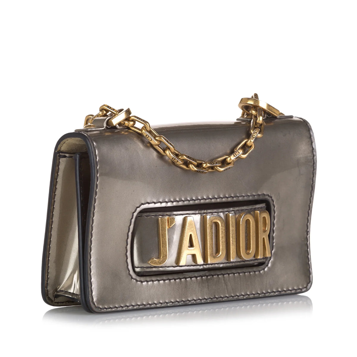 Pre-Owned Authenticated Dior JaDior Mini Chain Flap Calf Leather Gray Shoulder Bag Unisex (Good)