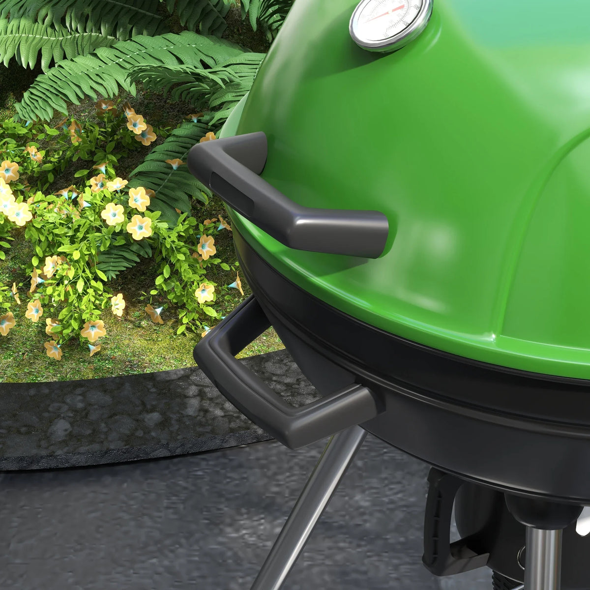 CoSoTower 21" Kettle Charcoal BBQ Grill Trolley with 360 Sq.In. Cooking Area, Outdoor Barbecue with Shelf, Wheels, Ash Catcher and Built-In Thermometer for Patio, Backyard Party, Green