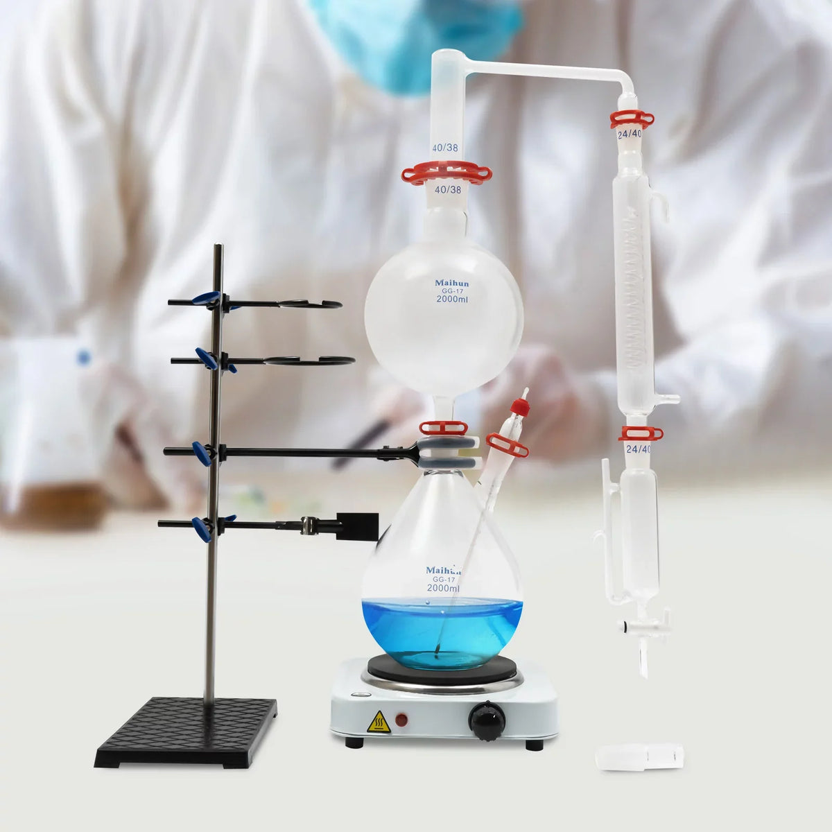 Miumaeov 2000ML Essential Oil DistilLatitudeion Apparatus with Condenser + Hot Stove + Essential Oil Separator Lab Glass DistilLatitudeion Kit Steam Water Distiller Purifier