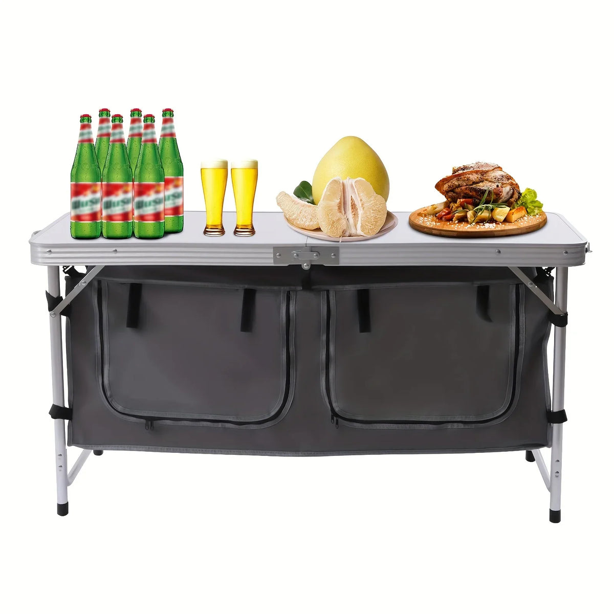 Folding Camping Table with Storage Compartment Lightweight Camp Kitchen Table Height Adjustable Indoor Outdoor Table Perfect for Tailgating Backyards BBQ Picnic
