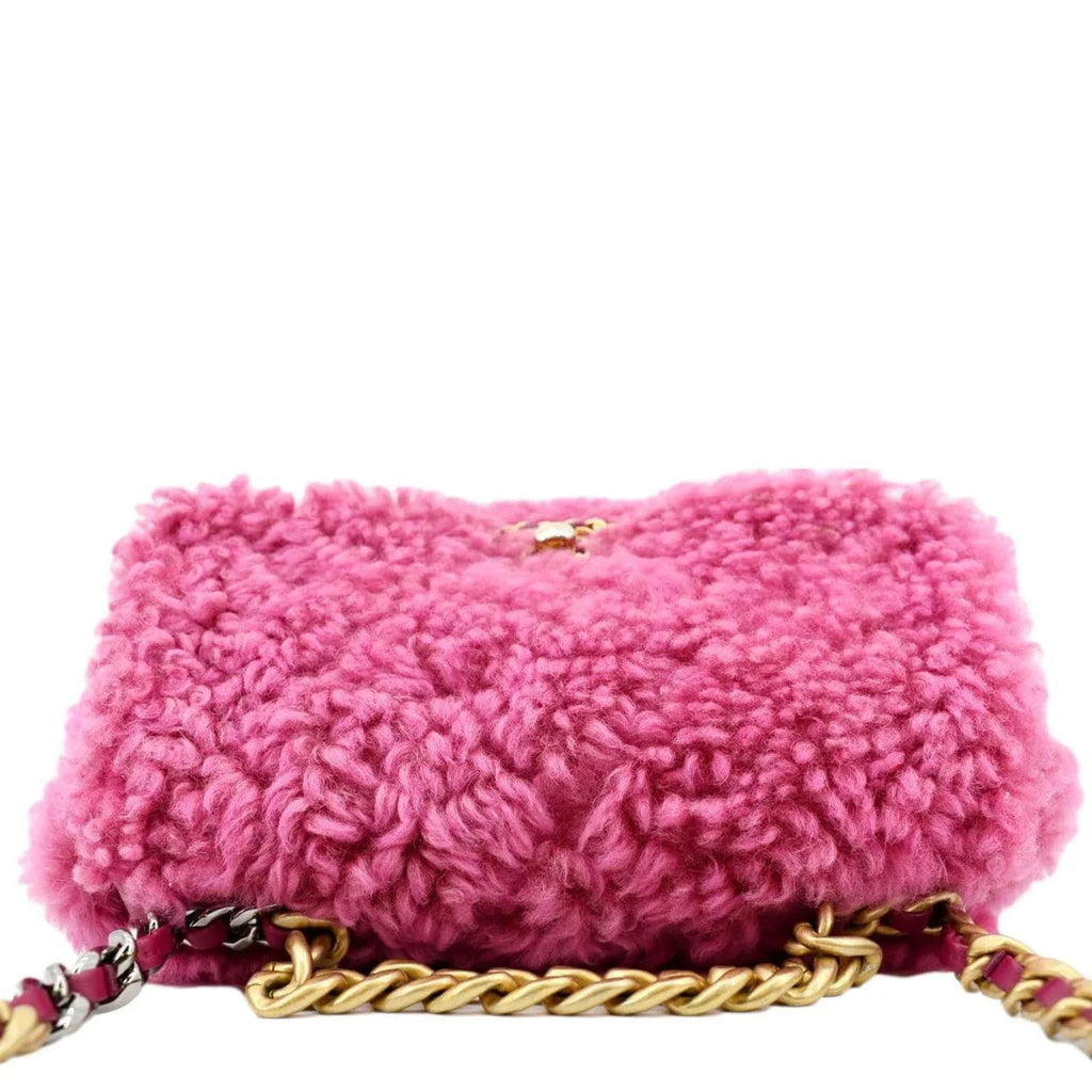 Pre-Owned CHANEL 19 Flap Shearling Sheepskin Shoulder Bag Pink