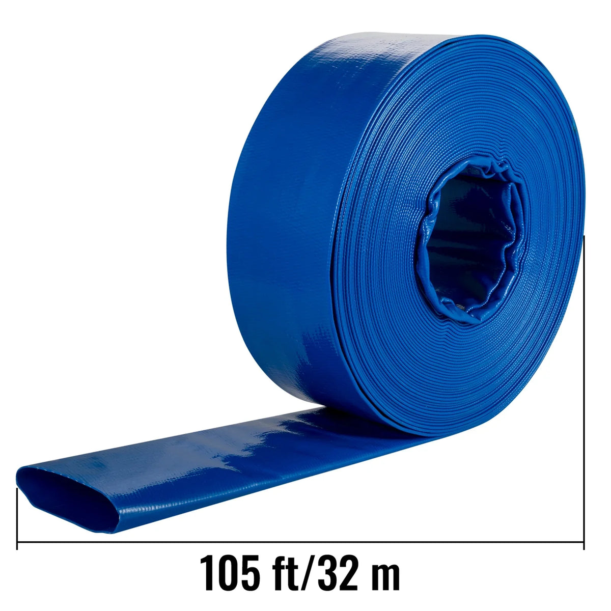 VEVOR Discharge Hose, 3" x 105', PVC Fabric Lay FLatitude Hose, Heavy Duty Backwash Drain Hose with Clamps, Weather-proof & Burst-proof, Ideal for Swimming Pool & Water Transfer, Blue