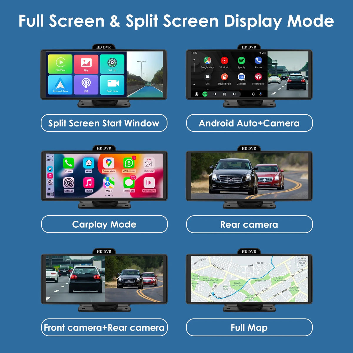 Wireless Apple Carplay Android Auto Bluetooth Portable 9.26" Touchdisplay Car Stereo With 128G SD Card, 4K Dash Cam And Backup Camera, Car Radio Head Unit GPS Navigation
