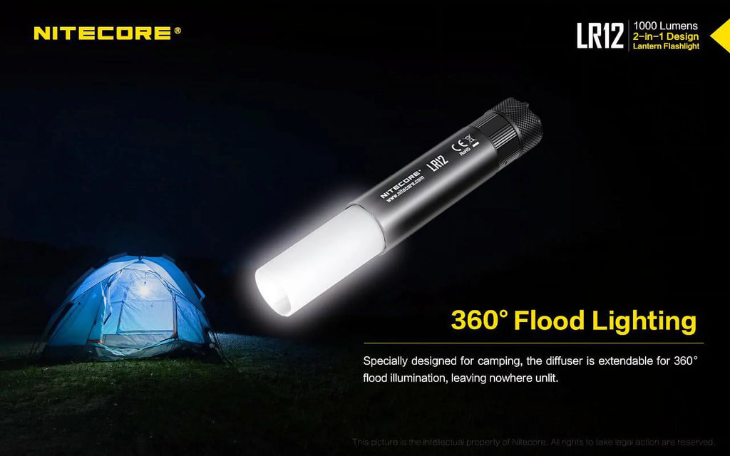 NITECORE LR12 MINI HANDHELD 2-IN-1 LANTERN  and  FLASHLIGHT - 1000 Lumen w/Free Eco-Sensa Battery Case