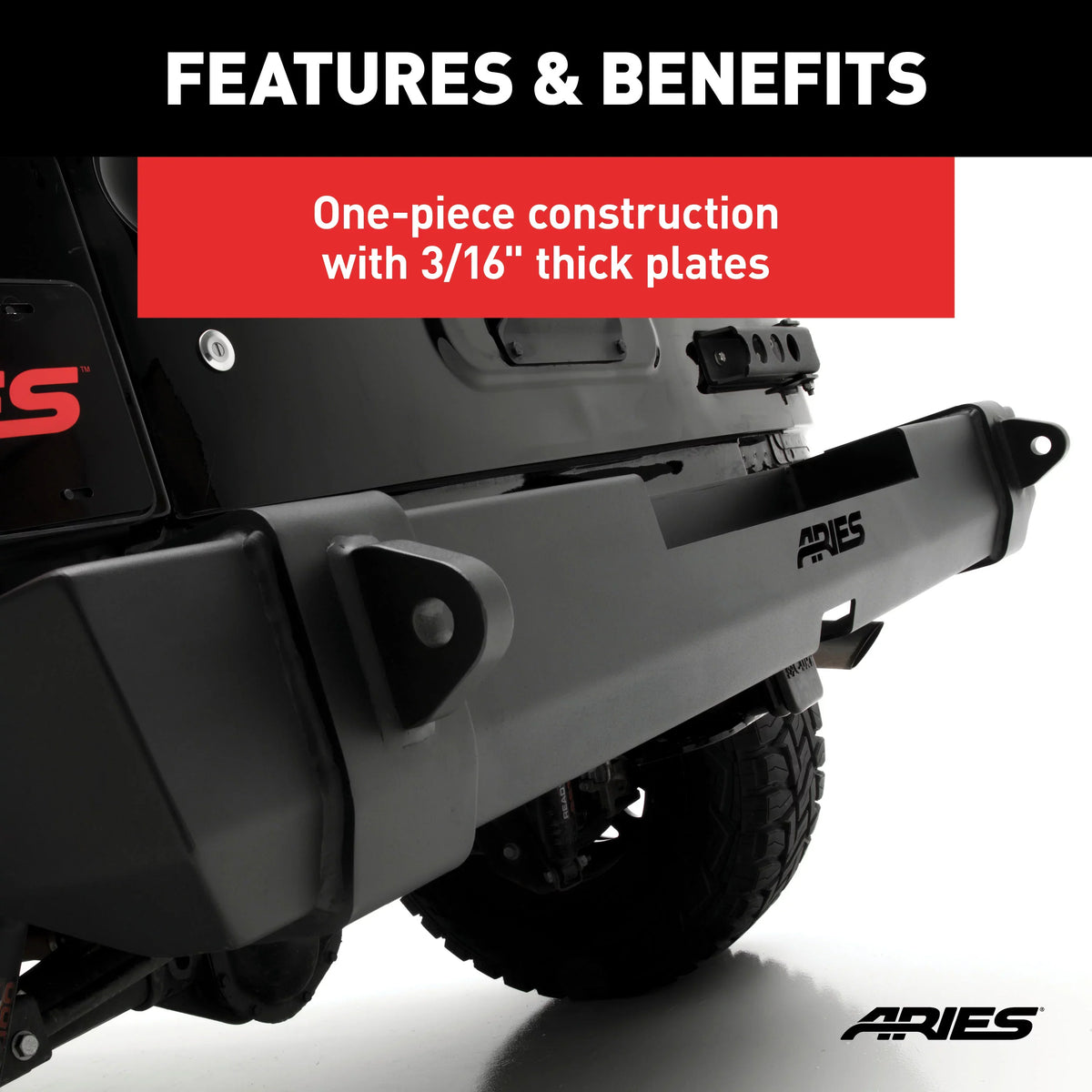 ARIES 2157000 TrailCrusher Black Steel Jeep Wrangler JK Rear Bumper, 12,500 lbs Shackle Rating Fits select: 2008,2015-2018 JEEP WRANGLER UNLIMITED