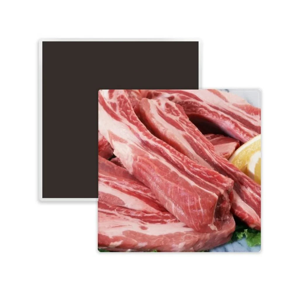 Rib Chop Raw Meat Food Texture Square Ceracs Fridge Magnet Keepsake Memento
