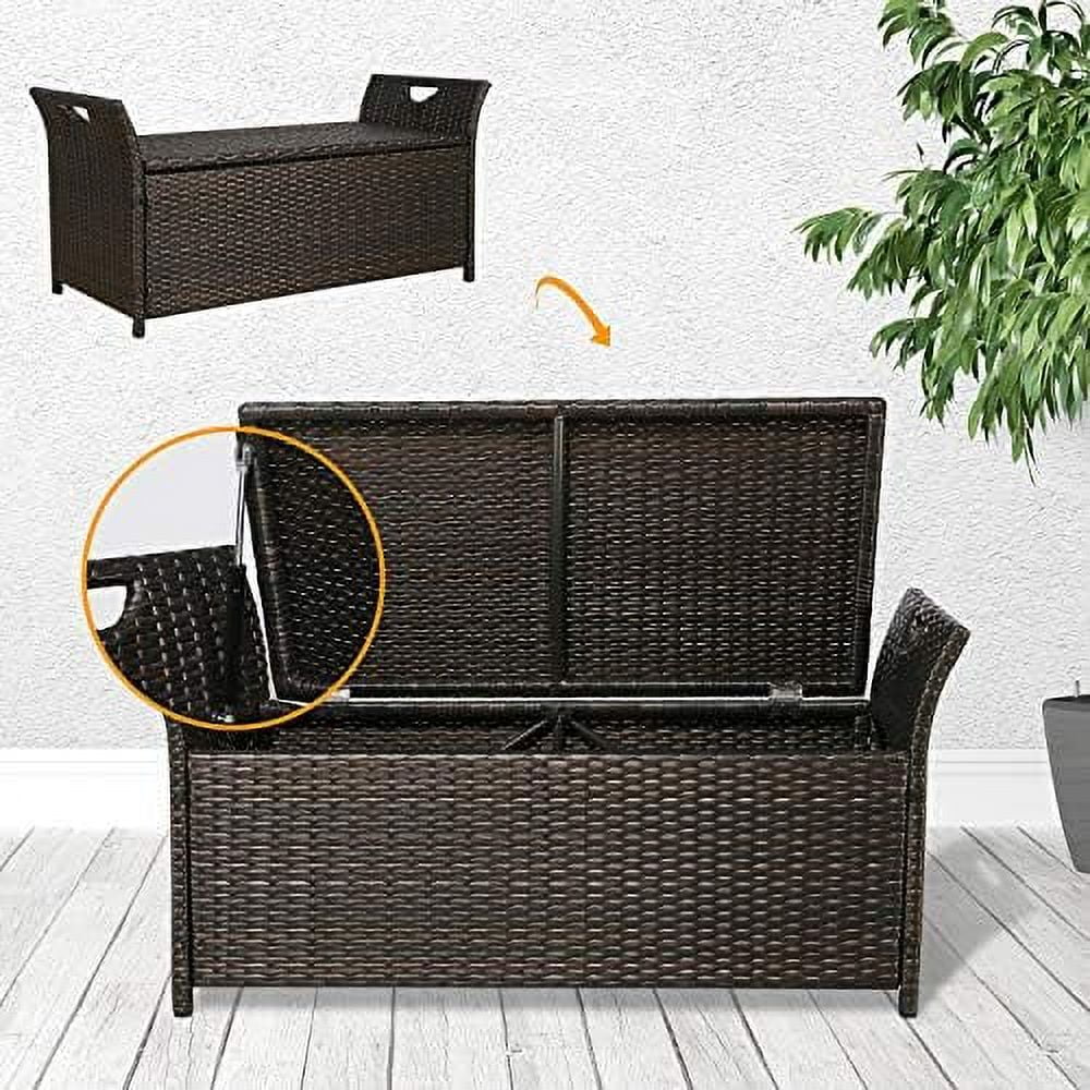 YPZBBOOM Outdoor Deck  Box  Patio Wicker  Bench  Rattan  Bins with Cushion (Red)