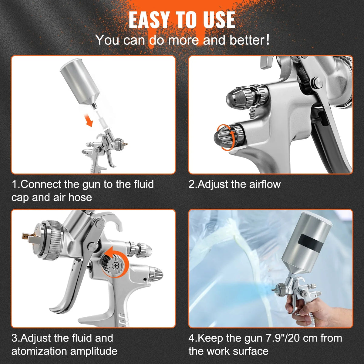 SKYSHALO HVLP Spray Gun, High Performance Automotive Gravity Feed Spray Gun with 1.3/1.7mm Stainless Fluid Tip Sets, 1000cc Aluminum Cup for Auto Paint, Primer, Clear/Top Coat & Touch-Up