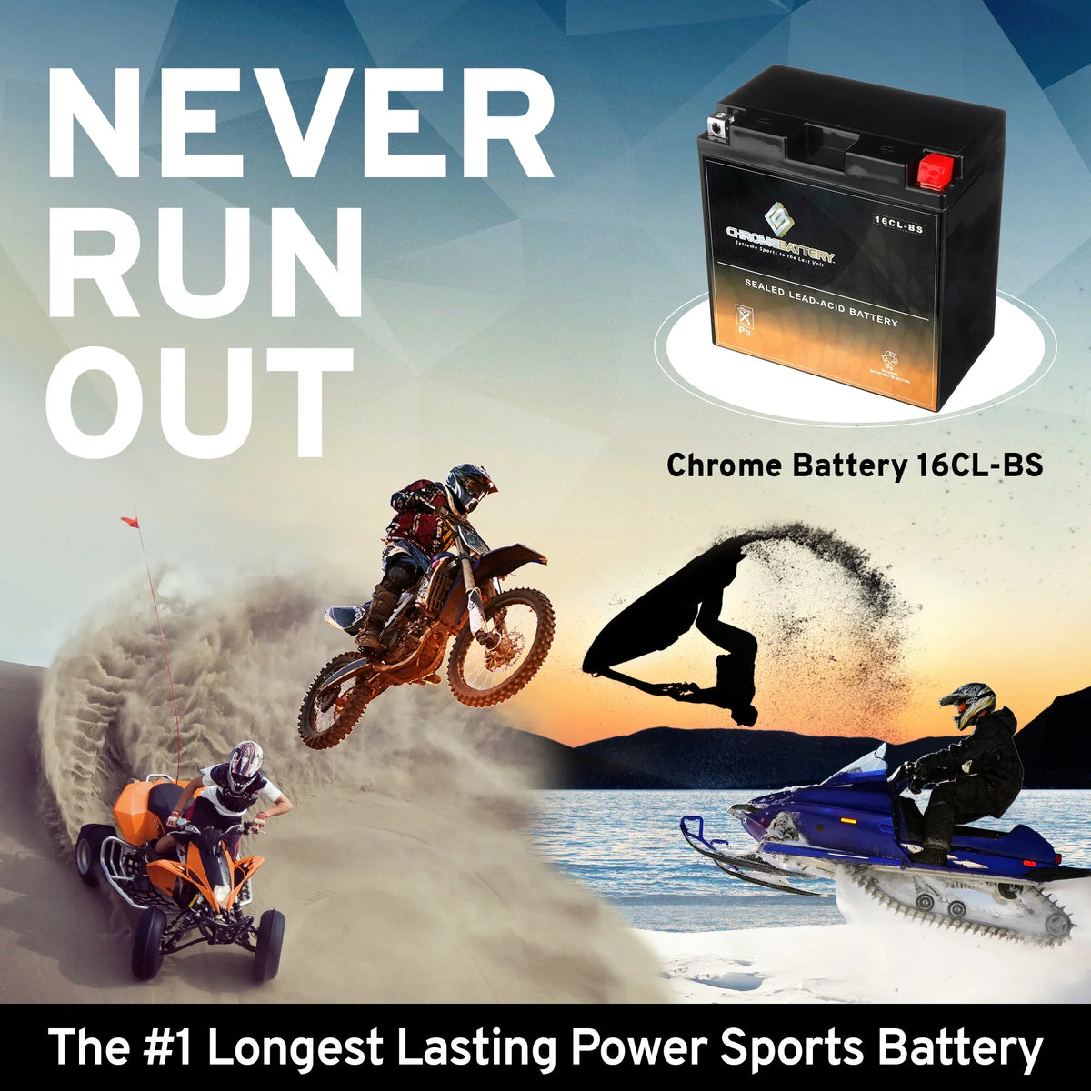 Chrome Battery Yb16cl-bs Jet Ski Battery for Kawasaki Jt750 Xir, St, Sts Cc 94-'95