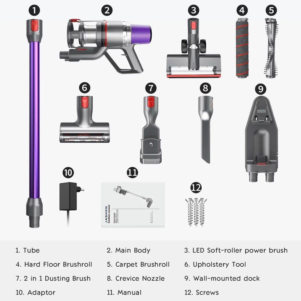 JASHEN V16 Cordless Stick Vacuum Cleaner 26kPa Suction 2500 mAh Battery 350W motor