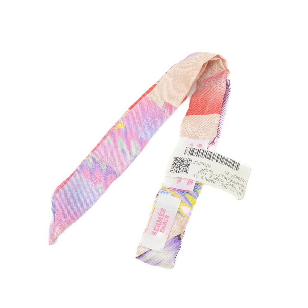 Pre-Owned Hermes Twilly Doll Kyoto Marble Rose Multicolor 100% Silk (Like New)