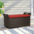 YPZBBOOM Outdoor Deck  Box  Patio Wicker  Bench  Rattan  Bins with Cushion (Red)