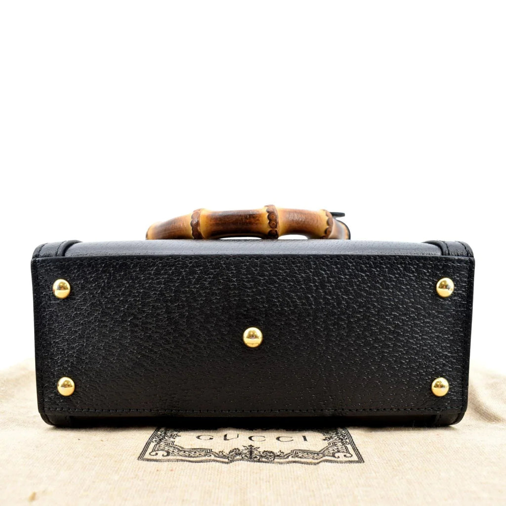 Pre-owned GUCCI Diana Bamboo Mini Leather Tote Bag Black 702732