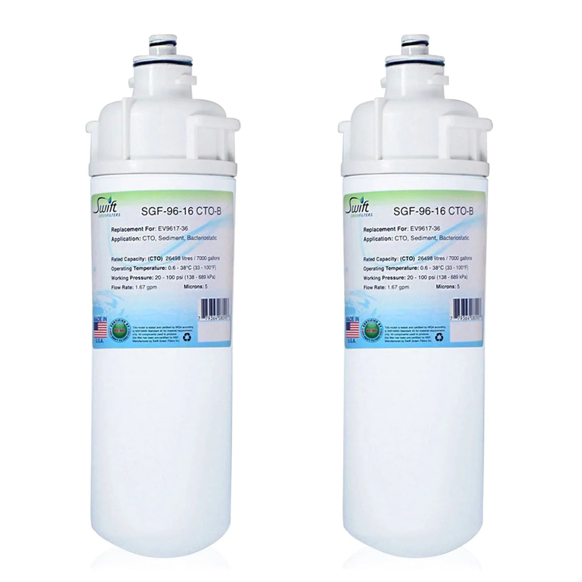 Swift Green Filters SGF-96-16 CTO-B Compatible Commercial Water Filter for EV9617-36, Made in USA (Pack of 2)