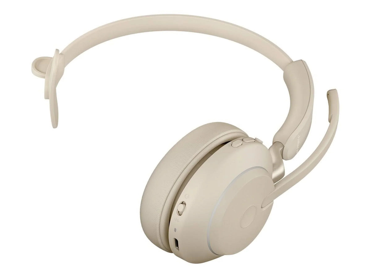Jabra Evolve2 65 UC Mono - Headset - on-ear - convertible - Bluetooth - wireless - USB-C - noise isoLatitudeing - beige - with charging stand