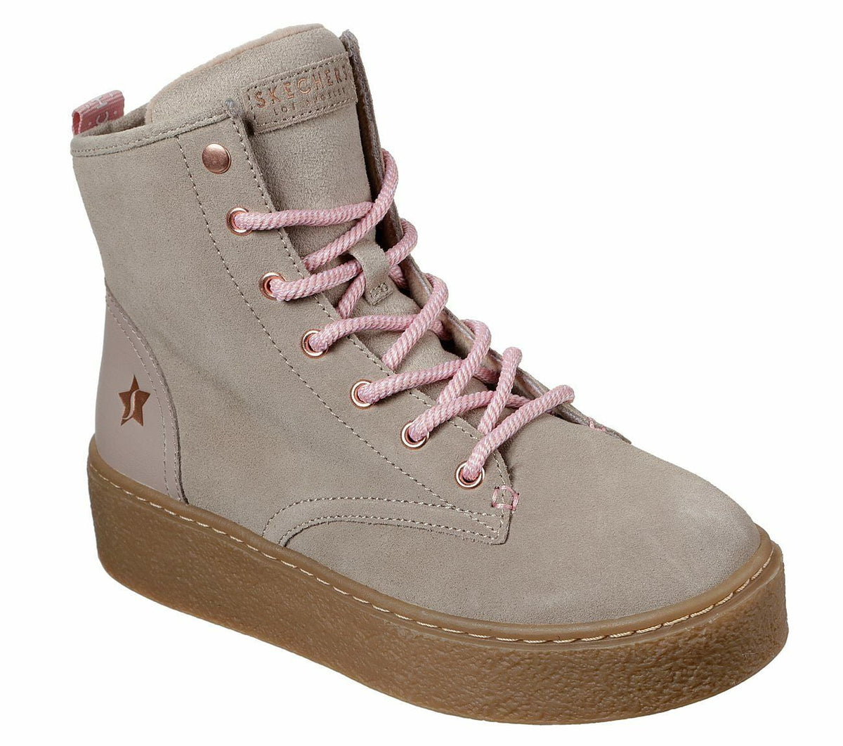 SКECHERS CHELSEA PUNK ST HIGH MEMORY FOAM WOMEN BOOT SHOES TAUPE/GUM SIZE 8 NEW