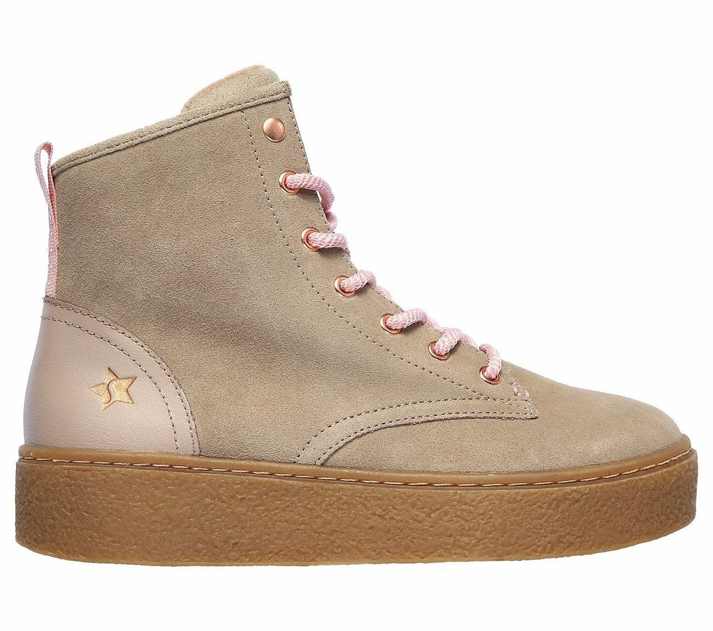 SКECHERS CHELSEA PUNK ST HIGH MEMORY FOAM WOMEN BOOT SHOES TAUPE/GUM SIZE 8 NEW