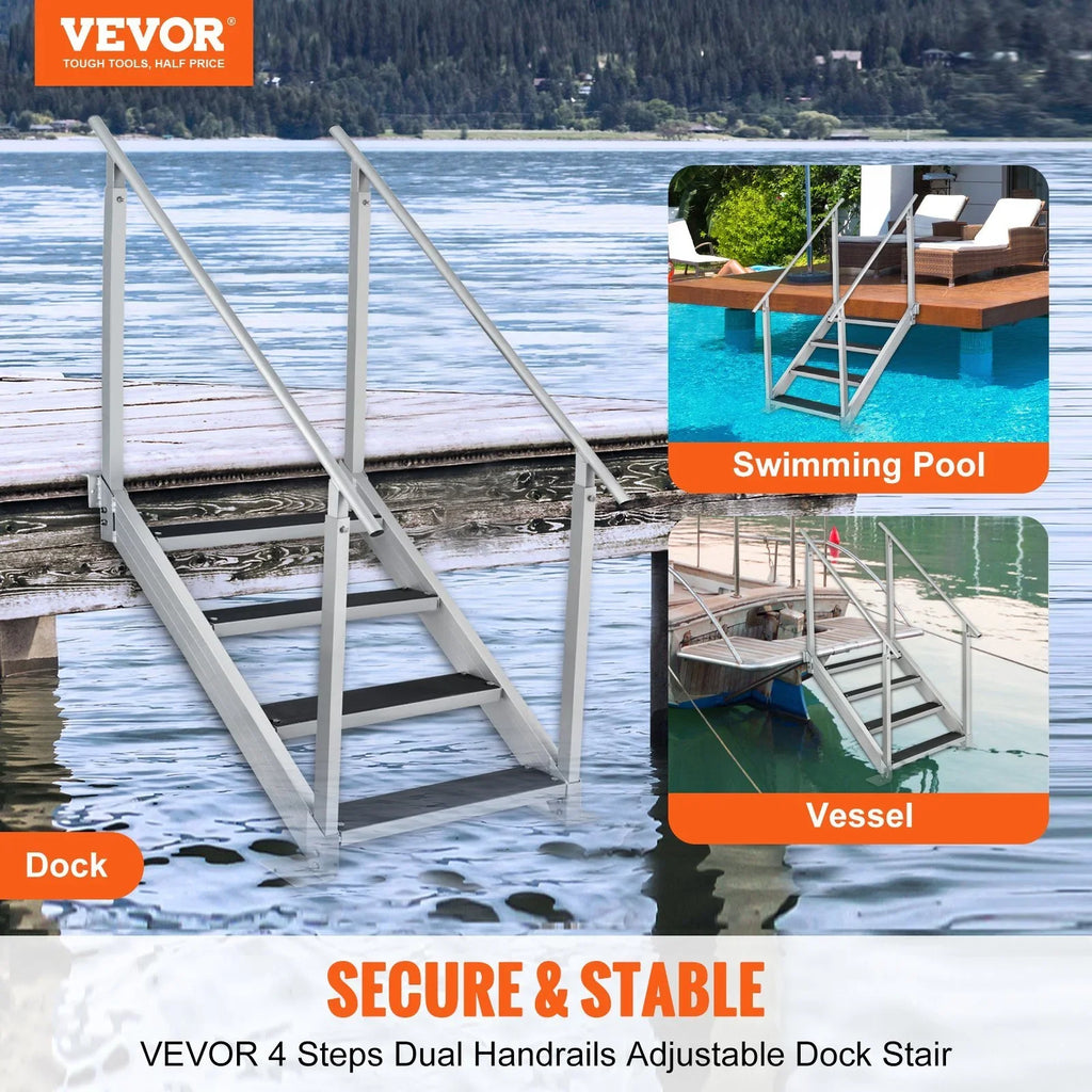 Vevor  Dock Stairs 30-38 in. Adjustable Height, 500 lbs Load Capacity Dock Ladder 4 Step