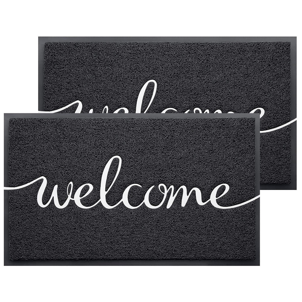 JATOK 2-Pack Hello Design Non-Slip Floor Mat for Front Door, Indoor-Outdoor, Bathroom, Kitchen and Patio, Black, 30" (L) x 17.5" (W)