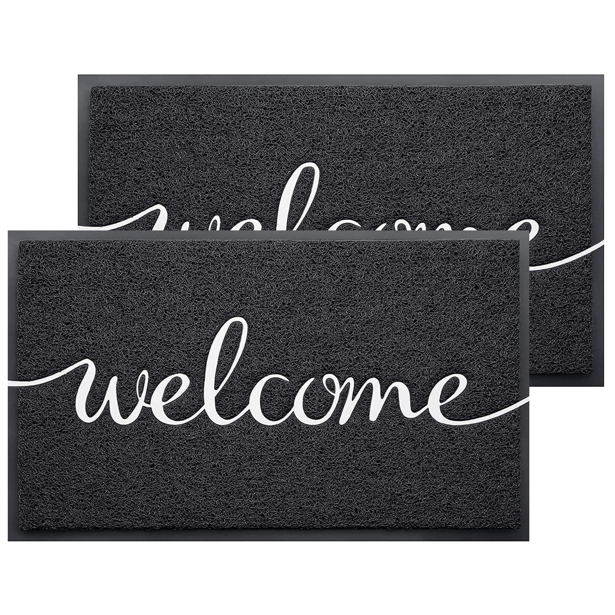 JATOK 2-Pack Hello Design Non-Slip Floor Mat for Front Door, Indoor-Outdoor, Bathroom, Kitchen and Patio, Black, 30" (L) x 17.5" (W)