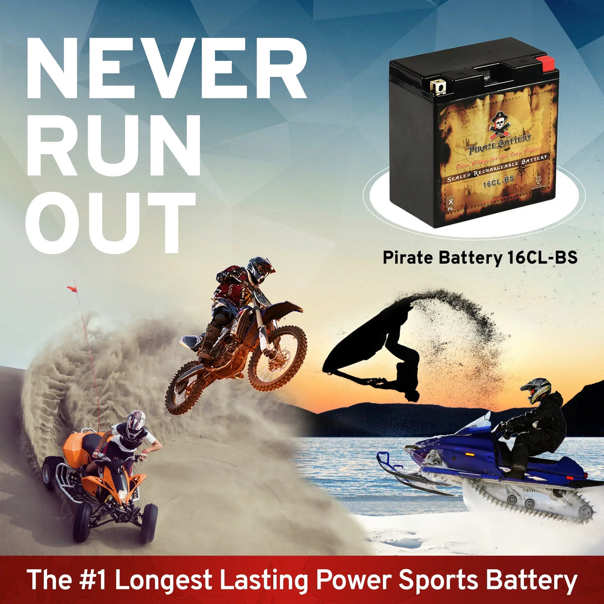 Pirate Battery Yb16cl-bs Pwc Battery for Kawasaki (jet Ski) Jh750 B1-b3 Year (93-95)