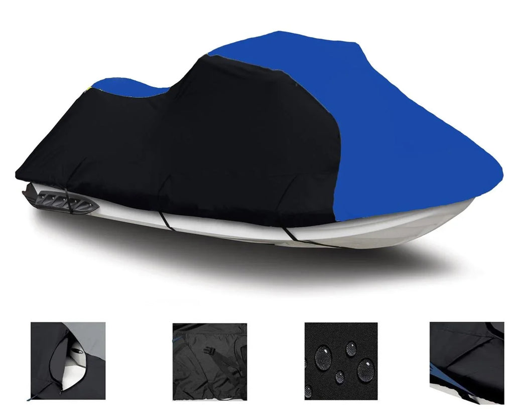 BLACK / BLUE HEAVY-DUTY, PWC 600D JET SKI Cover Compatible for Yamaha Wave Runner GP760 1997 1998 1999 2000 2 Seater