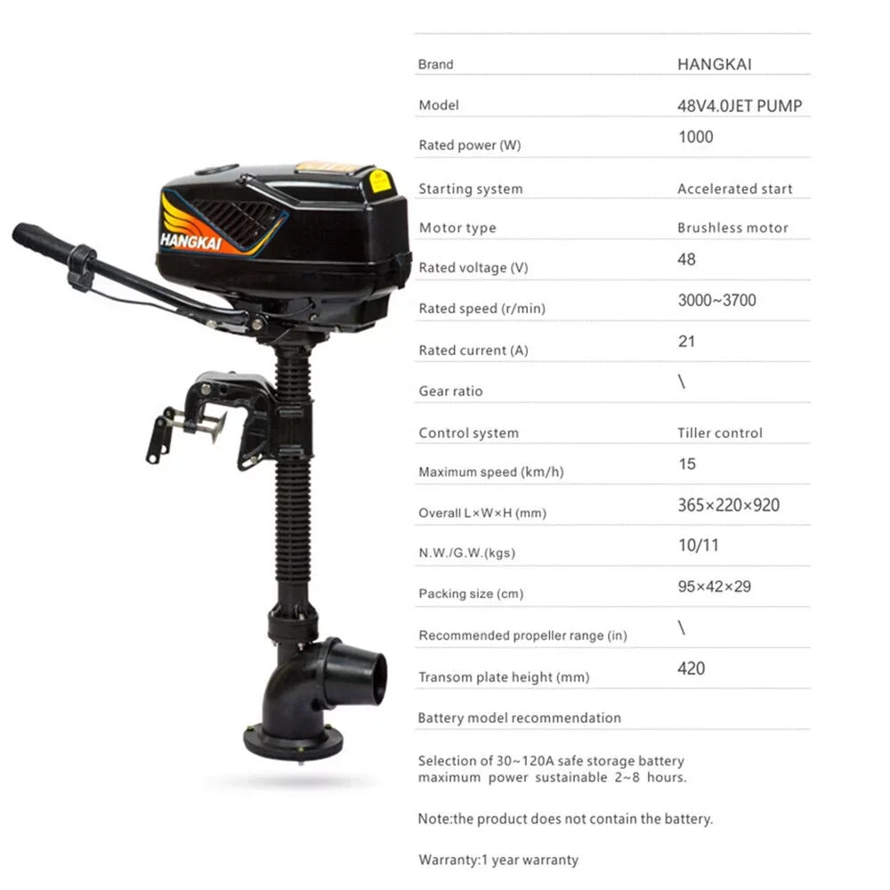 48V 4.0JET PUMP Outboard Electric Motor Fishing Boat Engine Brushless Motor