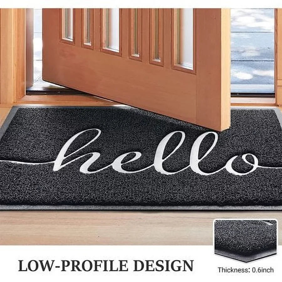 JATOK 2-Pack Hello Design Non-Slip Floor Mat for Front Door, Indoor-Outdoor, Bathroom, Kitchen and Patio, Black, 30" (L) x 17.5" (W)