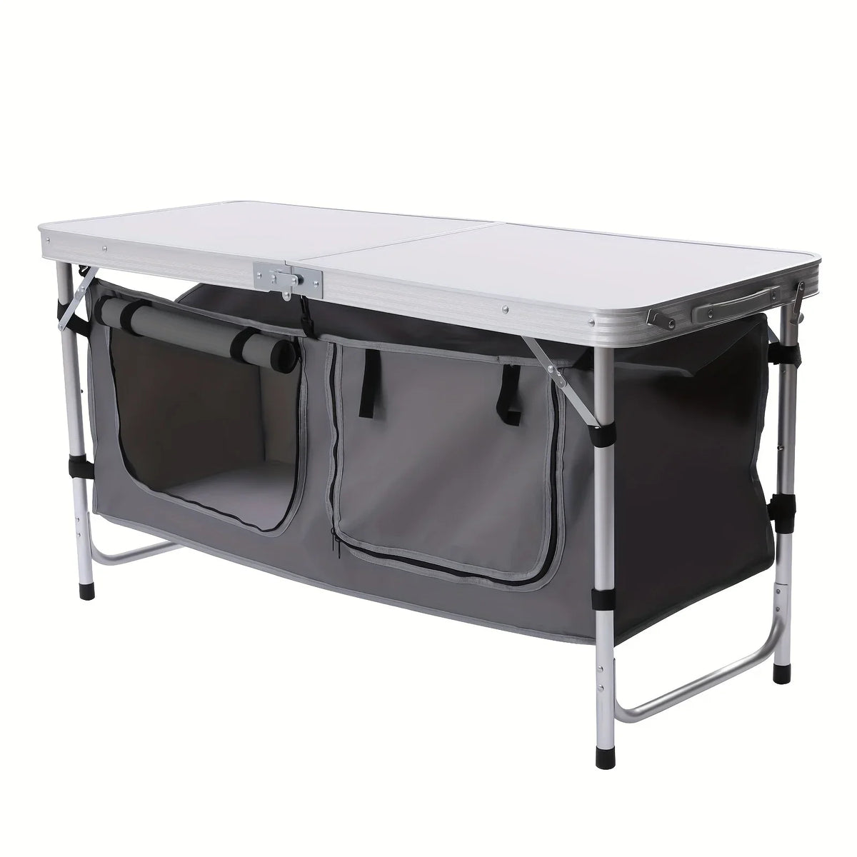 Folding Camping Table with Storage Compartment Lightweight Camp Kitchen Table Height Adjustable Indoor Outdoor Table Perfect for Tailgating Backyards BBQ Picnic