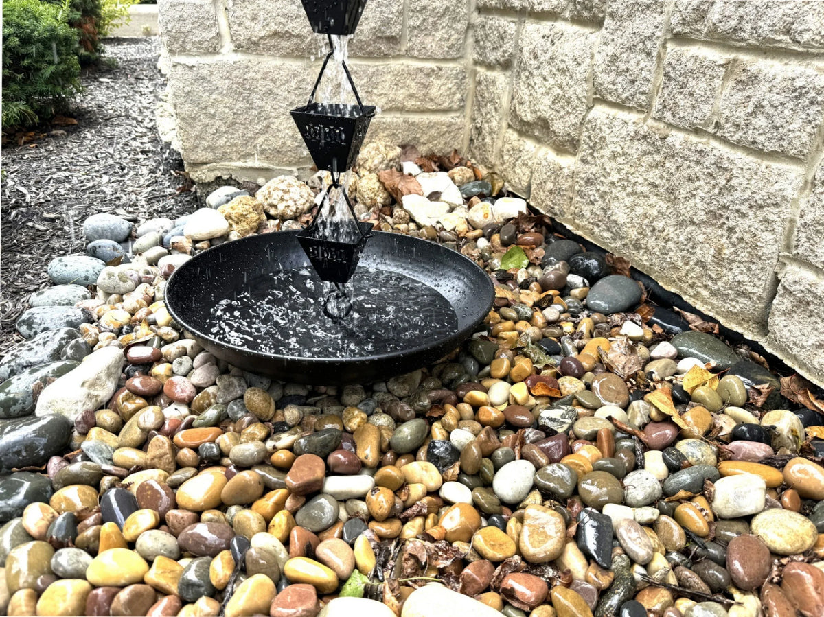 U-nitt Rain Chains 16" Anchoring Catch Basin/Receptacle/Bowl/Dish/Anchor, Black Powder Coated, Hammered, for Roof Gutter Rain Chain InstalLatitudeion, A Decorative Fountain, A Bird Bath/Birdbath, 976BLK