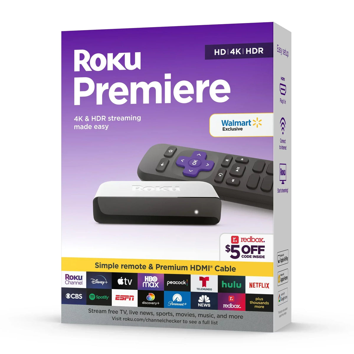Roku Premiere | 4K/HDR Streaming Media Player Wi-Fi® Enabled with Premium High Speed HDMI® Cable and Simple Remote + Tigology Accessories