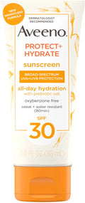 4 Pack - Aveeno  Protect + Hydrate Moisturizing Body Sundisplay Lotion with Broad Spectrum SPF 30 & Prebiotic Oat, Weightless, 3 fl. oz
