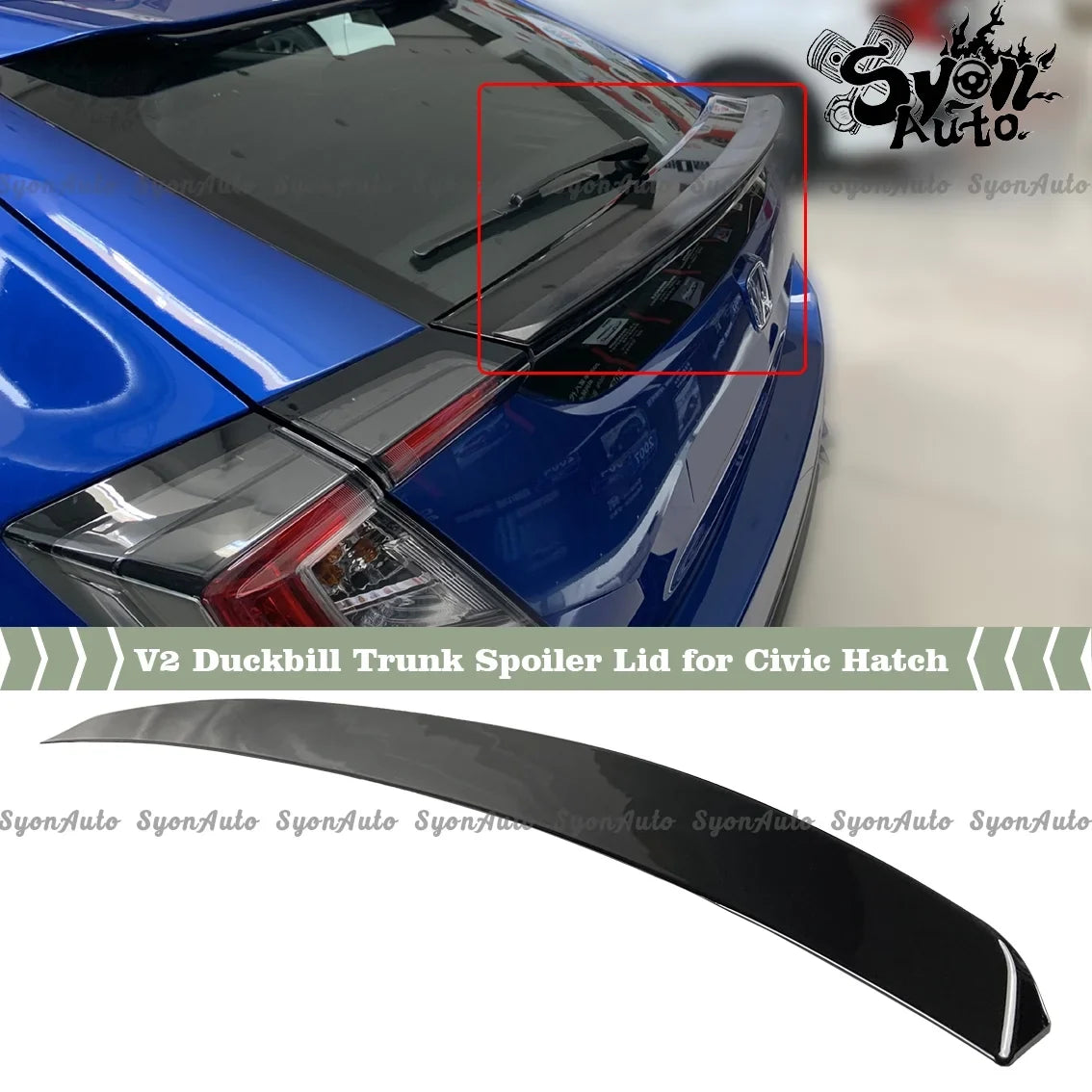 FITS 2017-2021 HONDA CIVIC HATCHBACK GLOSSY BLACK JDM V2 DUCKBILL TRUNK SPOILER LID