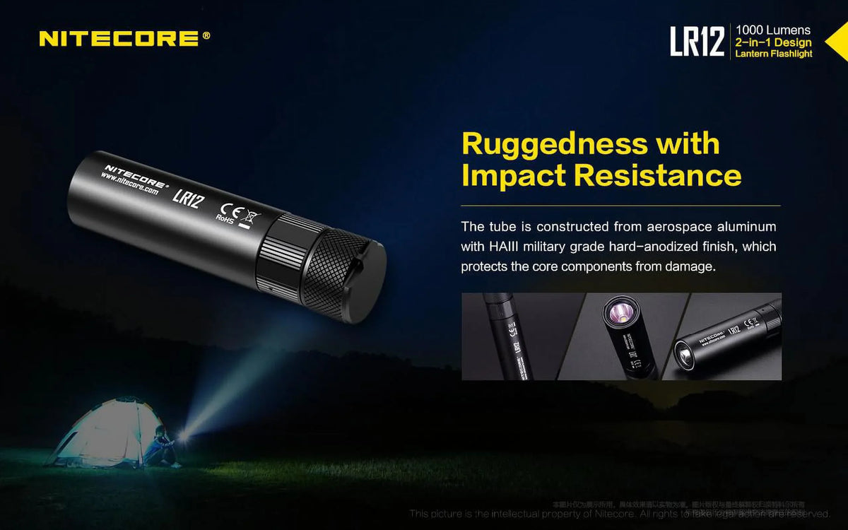 NITECORE LR12 MINI HANDHELD 2-IN-1 LANTERN  and  FLASHLIGHT - 1000 Lumen w/Free Eco-Sensa Battery Case