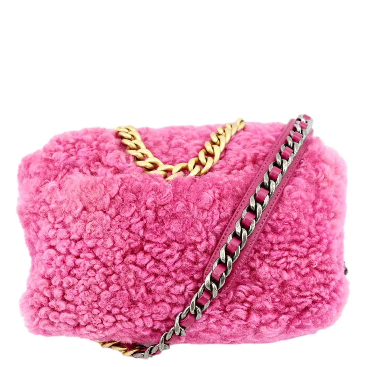 Pre-Owned CHANEL 19 Flap Shearling Sheepskin Shoulder Bag Pink