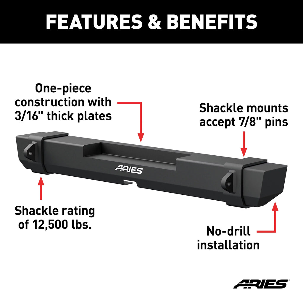 ARIES 2157000 TrailCrusher Black Steel Jeep Wrangler JK Rear Bumper, 12,500 lbs Shackle Rating Fits select: 2008,2015-2018 JEEP WRANGLER UNLIMITED